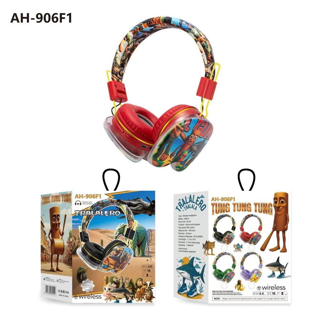 AH - 906F1 auriculares bluetooth de dibujos animados para niños auriculares de larga duración de la batería en espera plegable estéreo pesado bajo