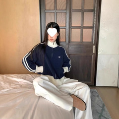 美式撞色长袖立领毛衣外套女2025秋冬新款宽松棒球服开衫拉链上衣