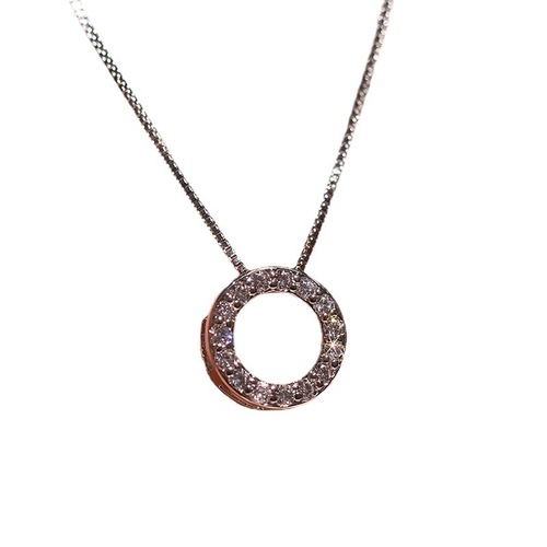 Silver Necklace Women's Collarbone Chain Fashion Internet Celebrity Light Luxury Niche Ins Korean Version Simple Elegance Full Diamond Circle Geometric Pendant 