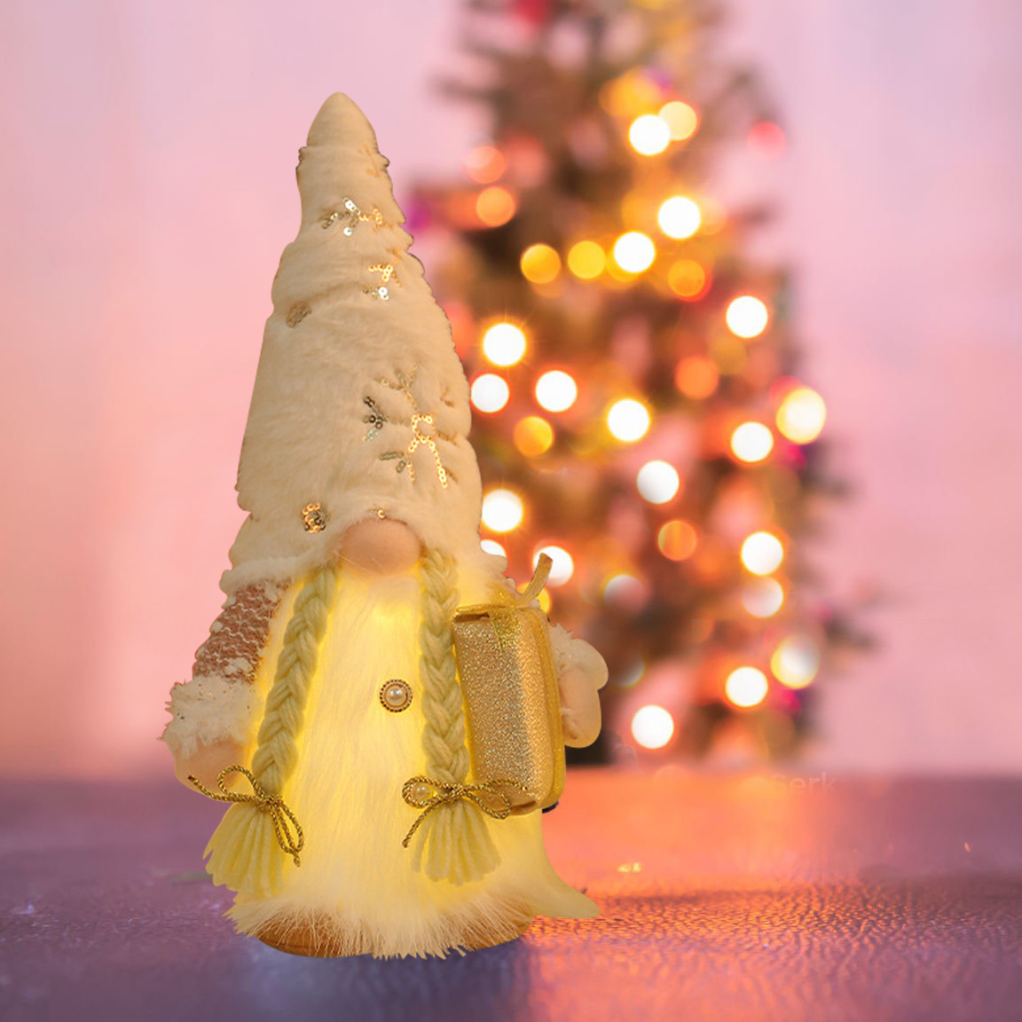 Navidad barba larga sombrero de peluche con luces para tomar regalos muletas con luces luminosas muñecas Rudolph decoración de ventanas