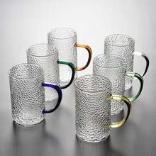锤纹玻璃杯家用 高硼硅玻璃牛奶杯 随手杯带把果汁茶水杯批发销售