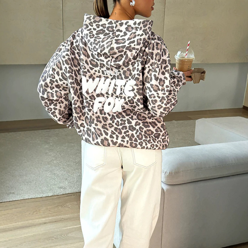 In-Stock White Fox Original Size European and American Cross-Border Popular Women's Animal Print Full-Print Hooded Sweatshirt