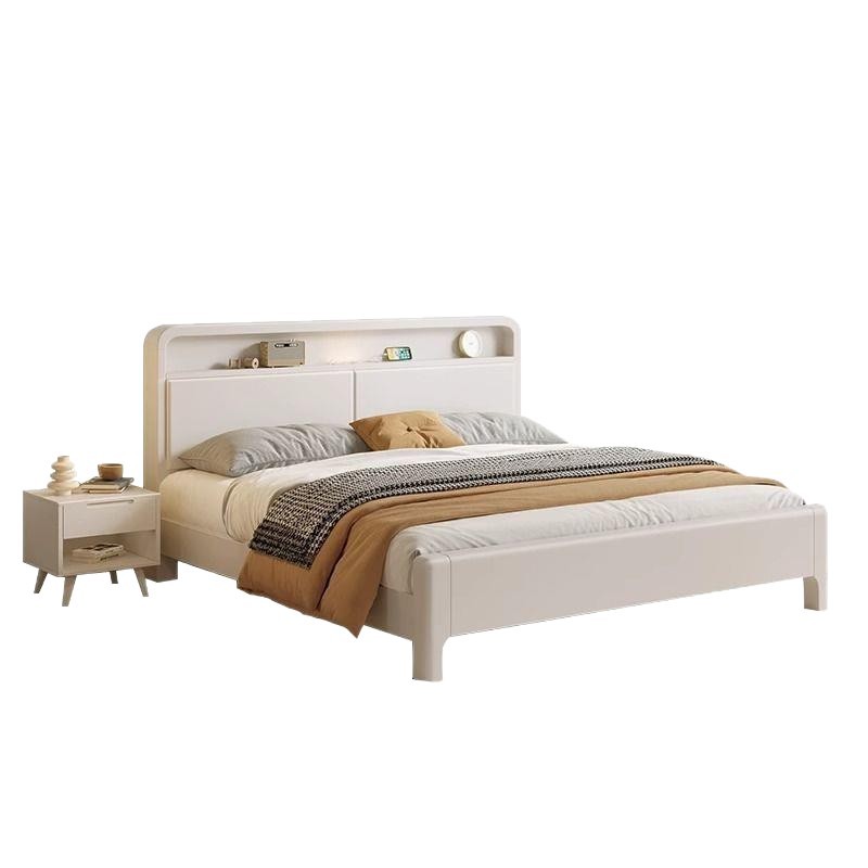 Cama de madera sólida blanca nórdica simple moderna crema 1.8 doble cama principal 1.2m cama individual pequeña cama de almacenamiento