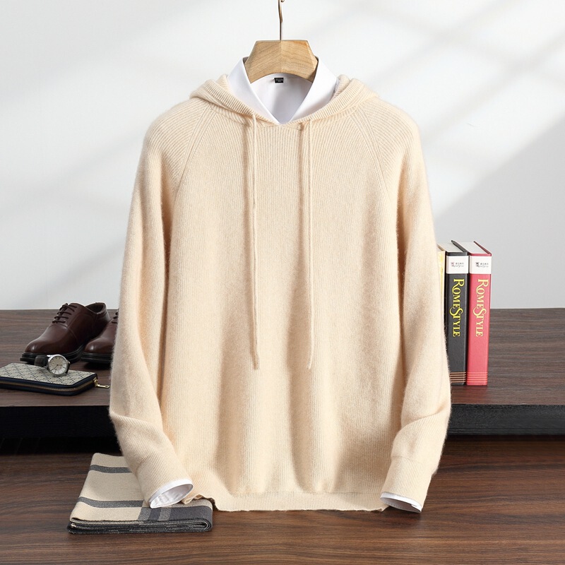 25 Years New Autumn and Winter Cashmere Hooded Knitwear Long-Sleeved Men's Ingot Needle Pure Color Pullover Cashmere Knitwear