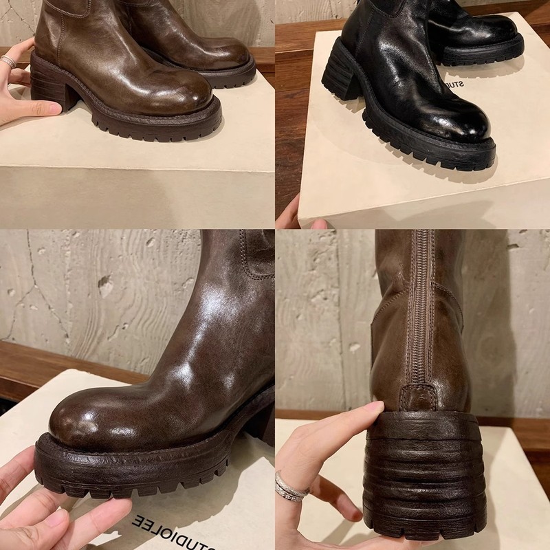 现货~葡萄妈同款 新款马皮圆头显瘦百搭厚底粗跟过膝长靴女秋冬|undefined