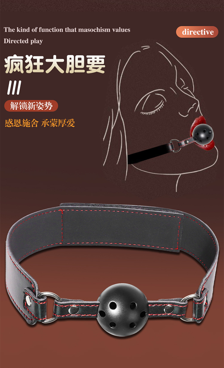 SM Bondage Restraint Set with Metal Handcuffs, Mouth Gag and Leather Straps — detail image 23