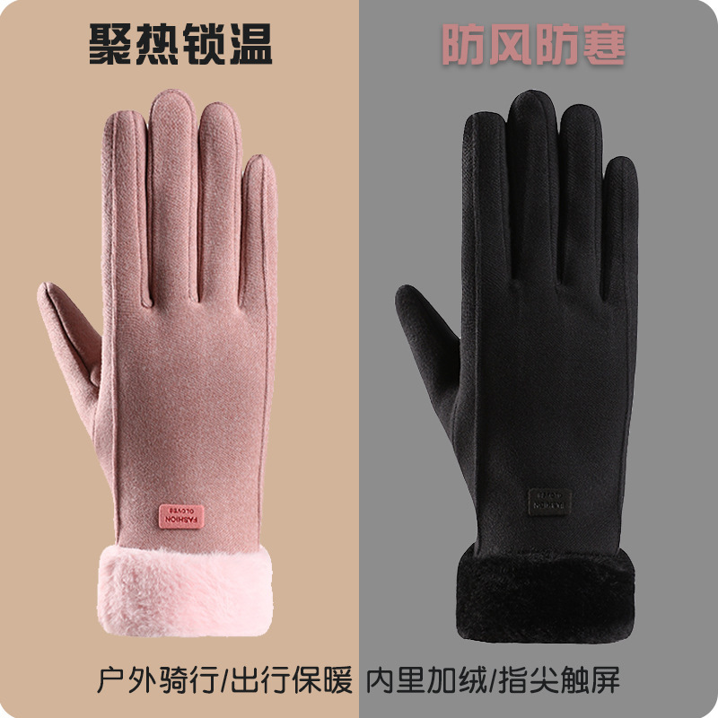Gloves Women's Winter Cycling Warm Windproof Cold-proof Touch Screen Electric Car fleece-lined Driving Women's Winter Cycling Gloves