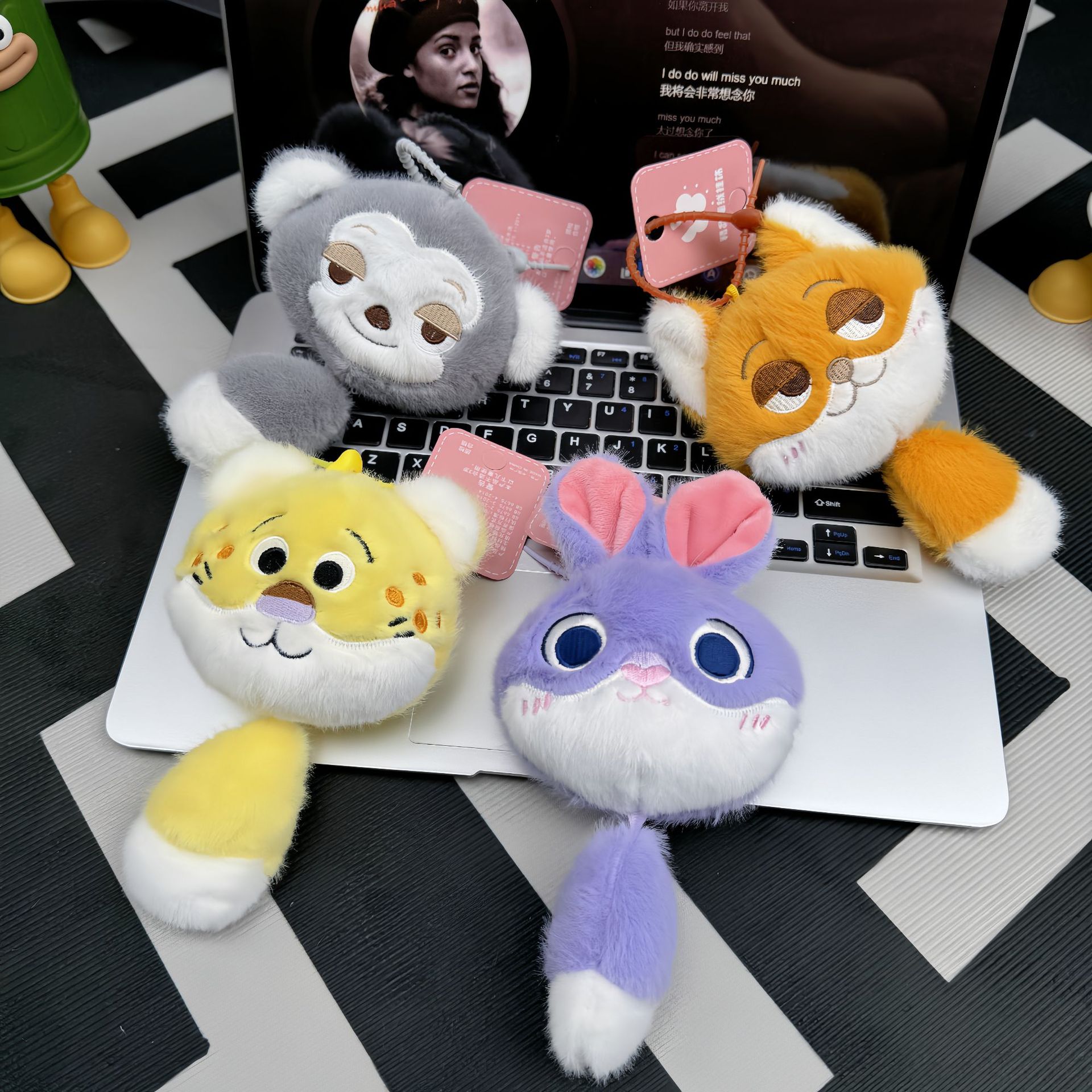 呆萌網紅卡通小動物毛絨玩偶公仔掛件可愛兔子老虎小狐狸公仔掛飾