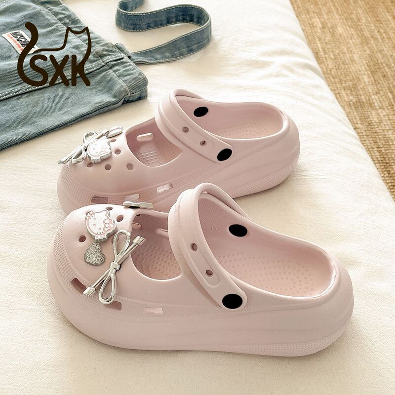 【Stylish Design】Silver Bow Pink Cat Clog Shoes for Women, Popular for Outdoor Wear in Summer, EVA Thick-Soled Mary Jane Closed-Toe Slippers 【Stylish Design】Silver Bow Pink Cat Clog Shoes for Women, Popular for Outdoor Wear in Summer, EVA Thick-Soled Mary Jane Closed-Toe Slippers