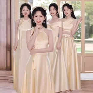 Champagne Color Satin Bridesmaid Dress 2024 New Simple Long dress Bridesmaid Dress High-grade Sister Dress