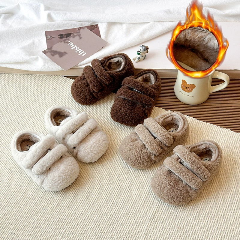 Simple girls' furry shoes for outer wear 2025 winter new children's second cotton plus velvet beanie shoes warm baby cotton shoes
