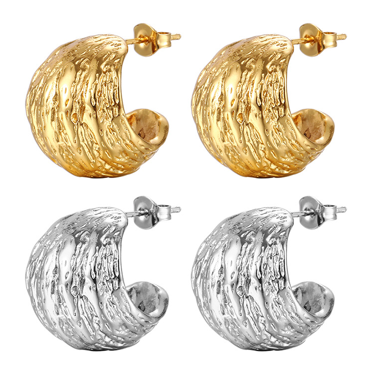 Estilo de lujo plateado 18K semicírculo hueco titanio acero pendientes de moda de mujer estilo ins de alto grado de nogal pendientes de acero inoxidable