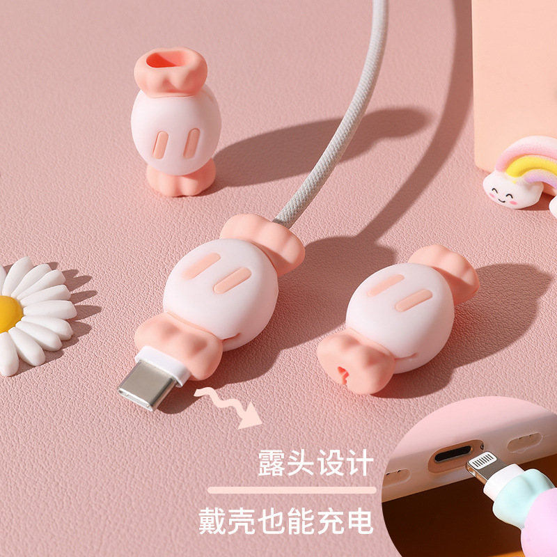 携帯電話のデータケーブル保護カバーシリコン漫画2 in 1保護線材の断裂防止充電ケーブルヘッド保護カバー|undefined