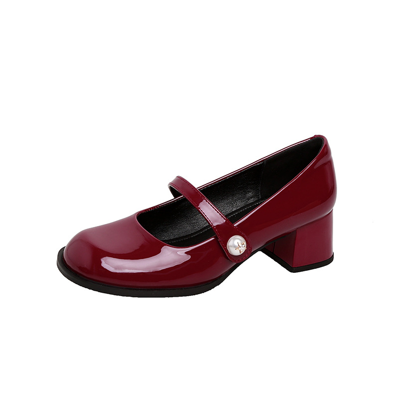 Su Yan-Jin, Barbie ~ coreana, zapatos de tacones rojos de perla, zapatos de cuero de mujer, zapatos de marijin.