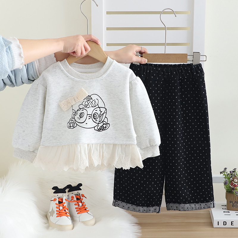 Conjunto de dos piezas para niñas estilo coreano, primavera-otoño 2024 – sudadera y pantalón, venta al por mayor.