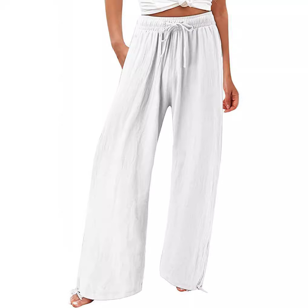2024wish Amazon ebay spring and summer new European and American cross-border women's new cotton and linen wide leg casual pants women