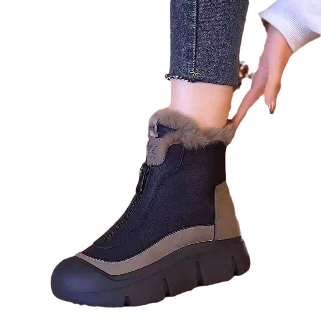 Invierno de las mujeres zapatos acolchados de algodón forrado de lana gruesa caliente cómodo zapatos acolchados de algodón suela gruesa aumento de la altura de las mujeres Martin zapatos de todos los partidos botas casuales de nieve