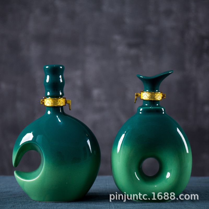 景德鎮陶瓷酒瓶1斤裝日月瓶密封酒罐500ml酒瓶創意白酒壇酒壺定制