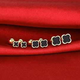 钛钢四叶草耳钉女2024年新款潮医用钢高级感轻奢螺丝拧扣耳骨钉