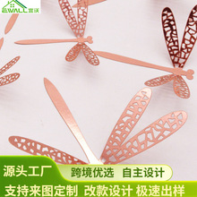 12只装3D金属质感镂空蜻蜓燕子跨境立体蝴蝶墙体家居蝴蝶装饰跨境