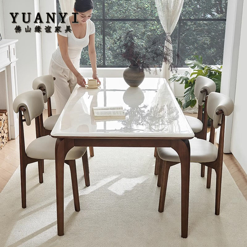 Nordic Pure Natural Marble Rectangular Dining Table for Home Use, High-End Milan White Jade Luxury Stone White Ash Solid Wood Table Nordic Pure Natural Marble Rectangular Dining Table for Home Use, High-End Milan White Jade Luxury Stone White Ash Solid Wood Table
