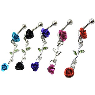 Cross-border hot selling double rose navel ring stainless steel navel ring wholesale human skin puncture fashion jewelry