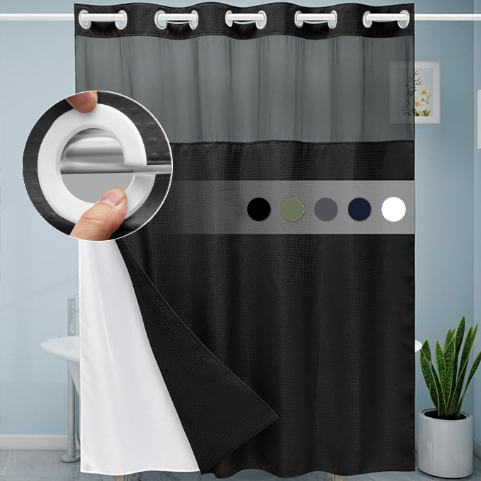 Waffle transfronterizo sólido transparente doble cortina de baño agujero grande anillo sin gancho con forro extraíble Amazon explosión