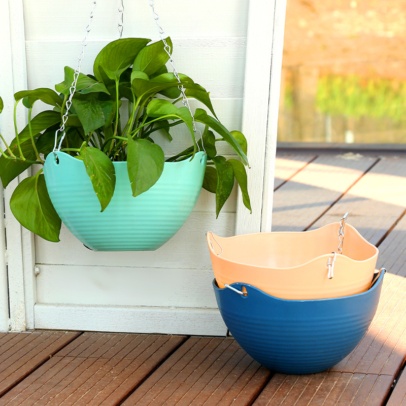 Hanging Plastic Basket Flower Pot for Hanging Orchids, Wall-Mounted Green Radish Succulent Flower Pot for Balcony, Thickened Resin Flower Pot