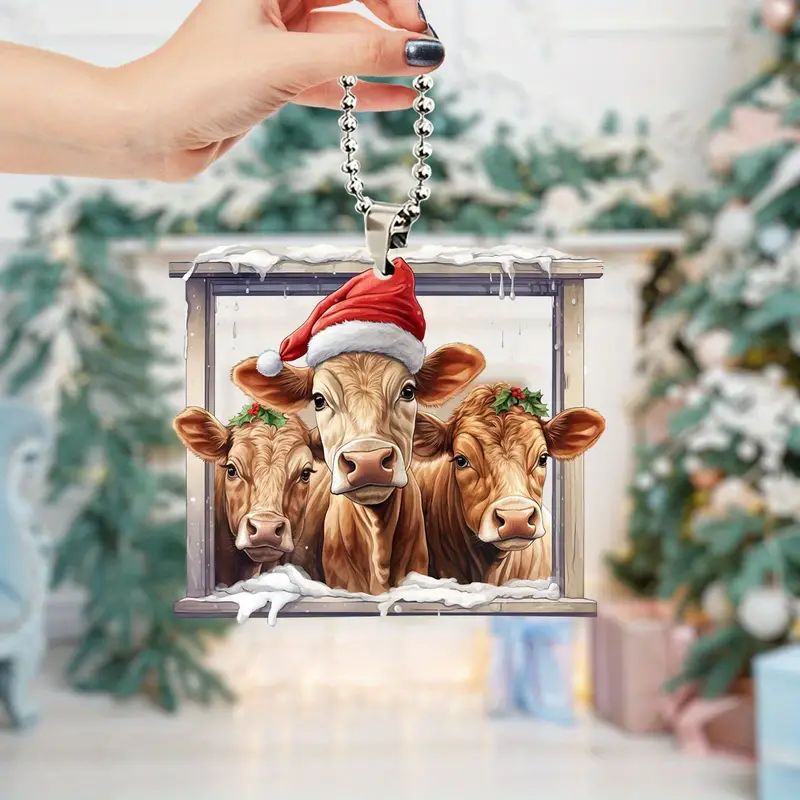 Navidad nuevo acrílico lindo colgante de vaca plano transfronterizo automóvil espejo retrovisor interior decoración colgante mochila image 2