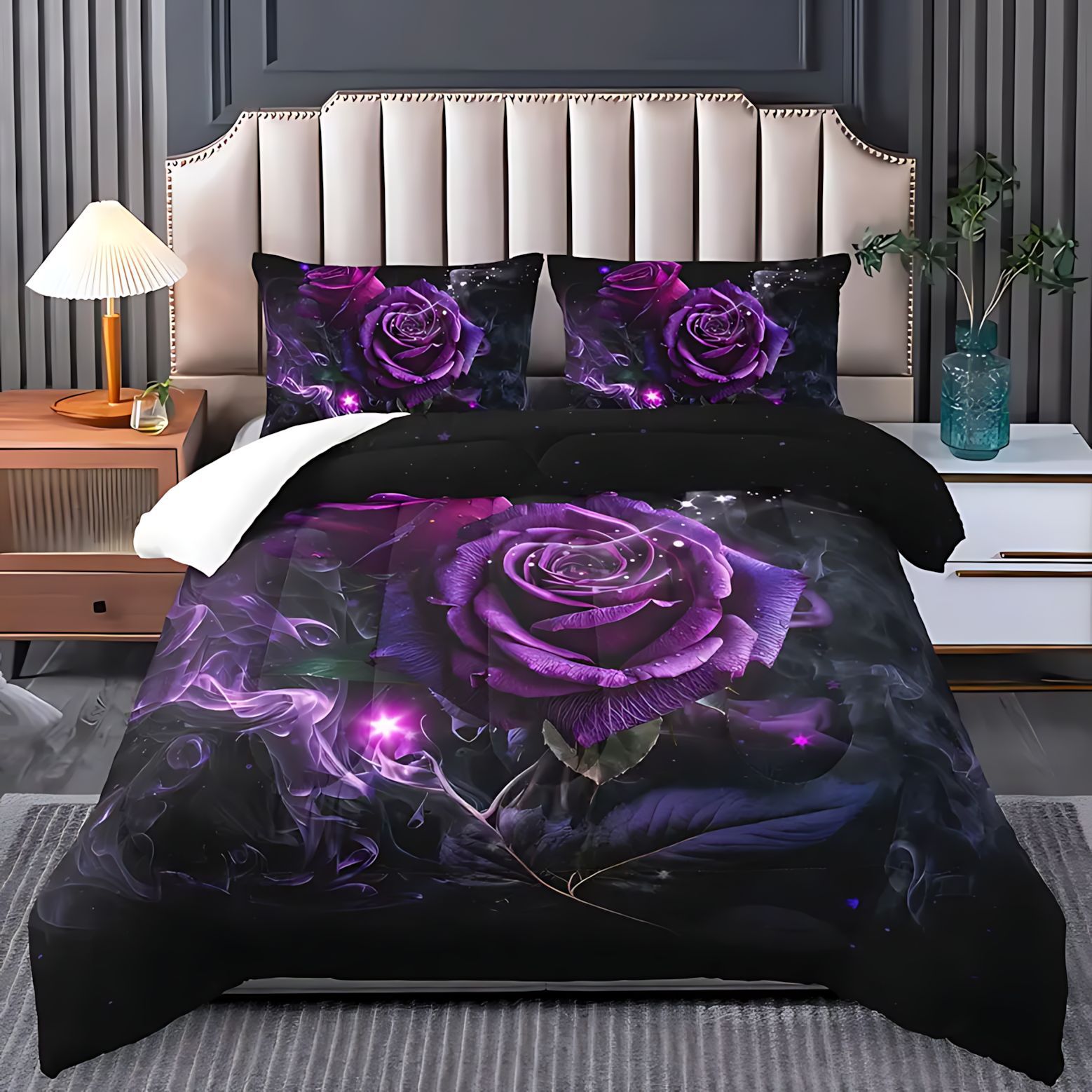 TEMU / JIT transfronterizo textil casero multicolor rosa impresión digital 3D 180gms edredón almohada conjunto de ropa de cama