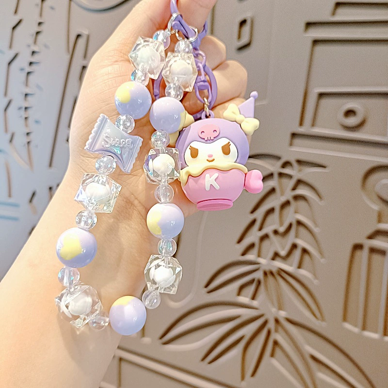 Брелок-брелок Sanrio, милая мини-фигура-подвеска для ключей и телефона, акриловый бусинный талисман