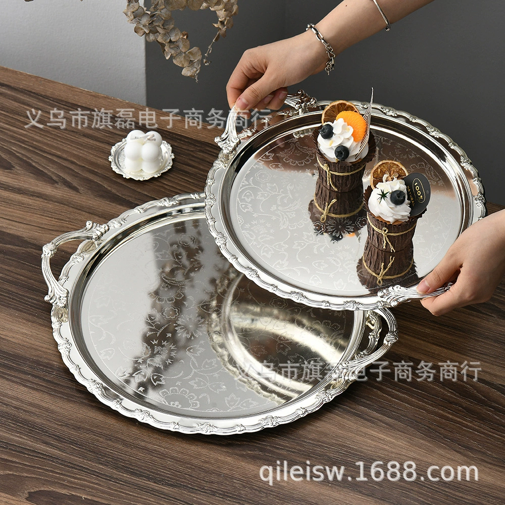 Европейский ретро-поднос из резьбового металла для кофе, чая, подставка под ароматерапевтические свечи, поднос для украшений, поднос для десертов