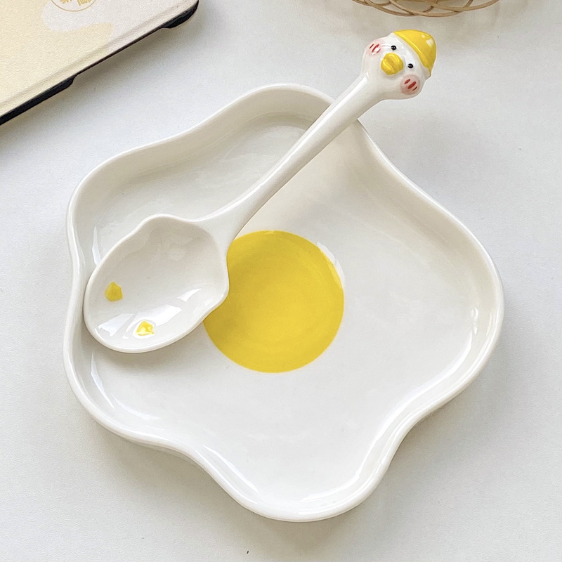 ins Korean-style Hand-painted Cute Ceramic Plate Seasoning Plate Cute Girl's Heart Breakfast Snack Dessert Salad Plate