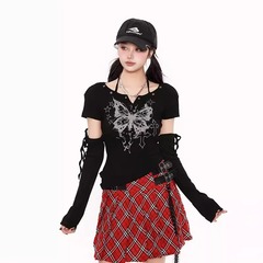 袖付きクロスボーダーヨーロッパとアメリカのレーヨン、イレギュラーホットガールTシャツ、スリム半袖トップス、スリムイントレンド