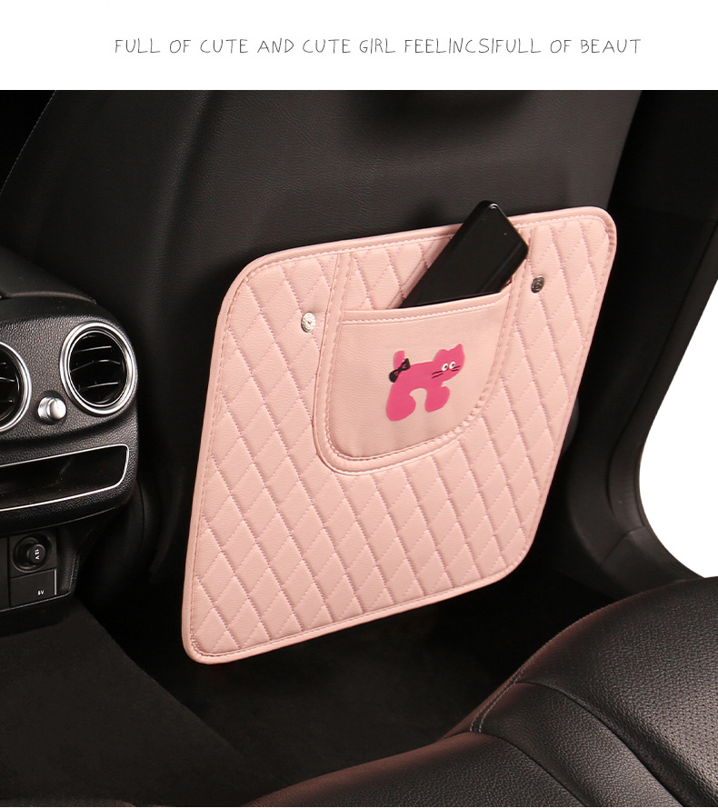 Pink Cat Cute Cartoon Quilted Embroidered Car Seat Back Anti-kick Pad Car Seat Back Anti-fouling Pad Cross-border Automotive Products