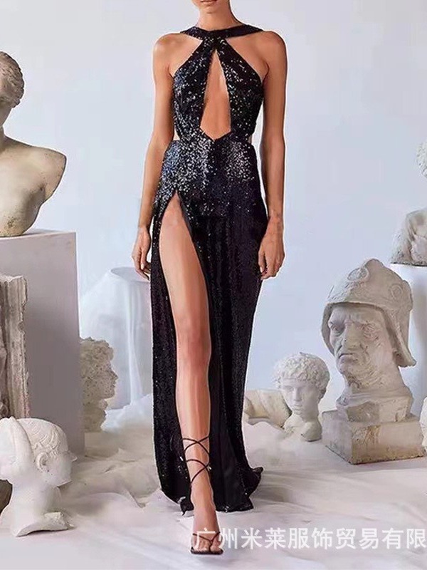 Vestido de Noche Elegante Irregular con Lentejuelas para Fiesta, Sexy, Primavera/Verano 2025, para Mujer, Vestido Halter de Amazon image 3