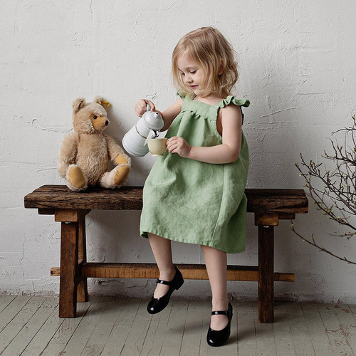 Girls' clothing linen minority forest style dress summer new style short sleeve strapless dress loose baby princess skirt 