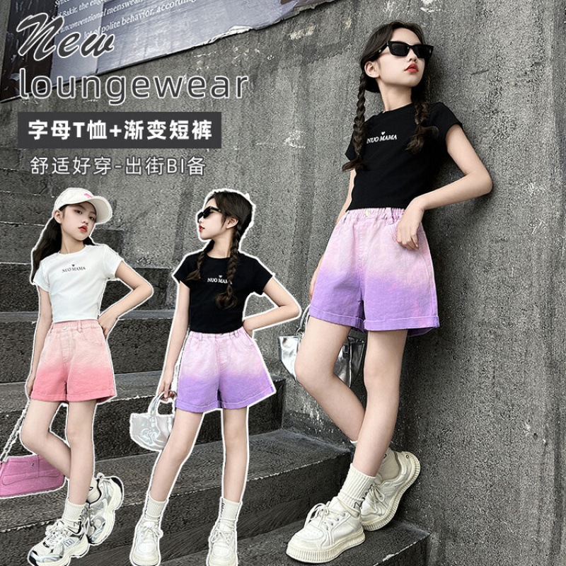 Girls Denim Shorts Big Kids Jazz Dance Performance Costume Gradient Shorts