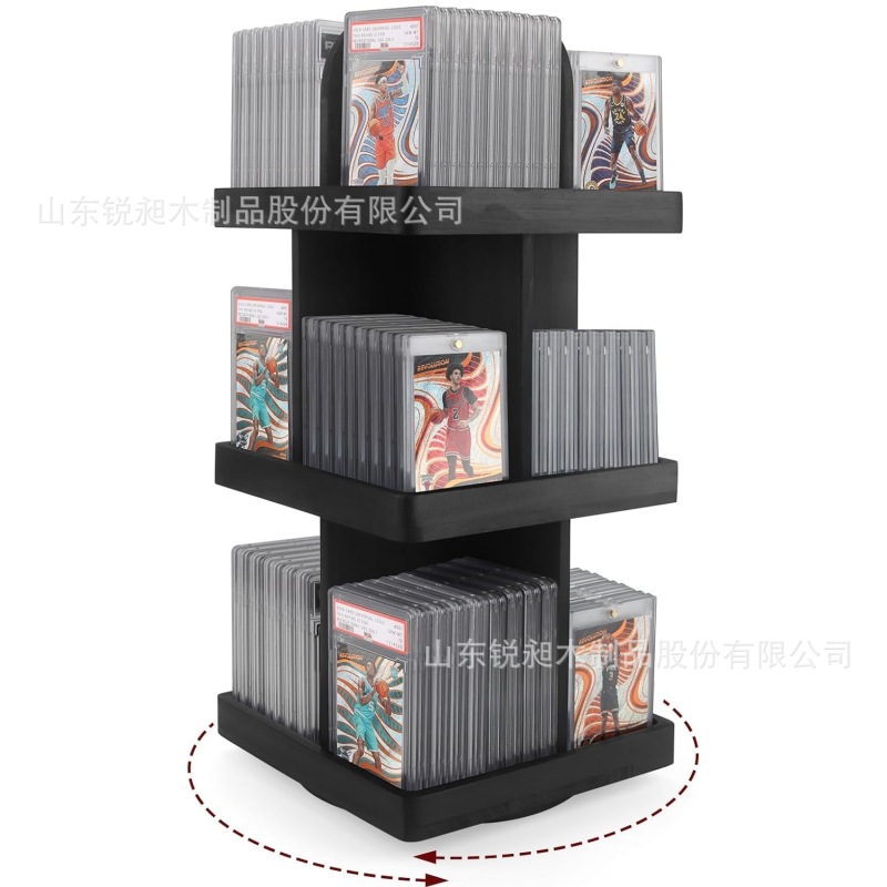Wooden Star Card Collection Display Rack Rotating Multi-Layer Solid Wood Game Card Layered Storage Rack Greeting Card Rack