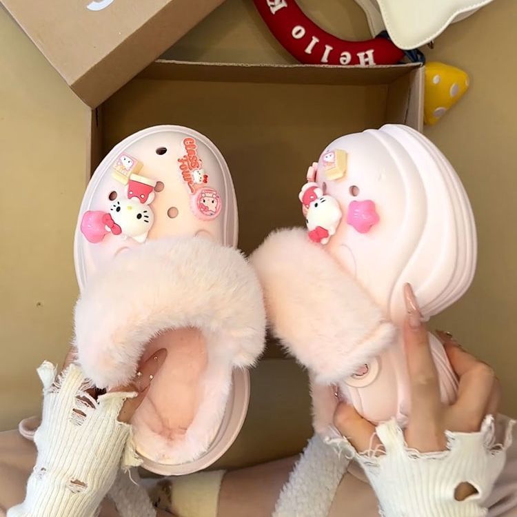 可爱卡通小熊包头拖鞋女2025新款外穿厚底增高防滑居家室内棉拖鞋|undefined