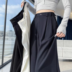 藏青色西装裤女秋季2025新款高腰显瘦宽松休闲直筒垂感拖地阔腿裤