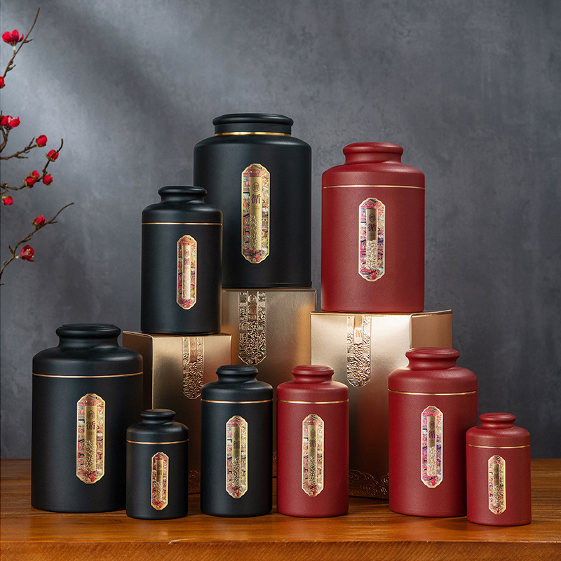 Yitong Loose Tea Half-Pound Tea Packaging Gift Box, Round Initial Circular Cast Iron Tea Canister, Metal Sealed Canister, Tea Container