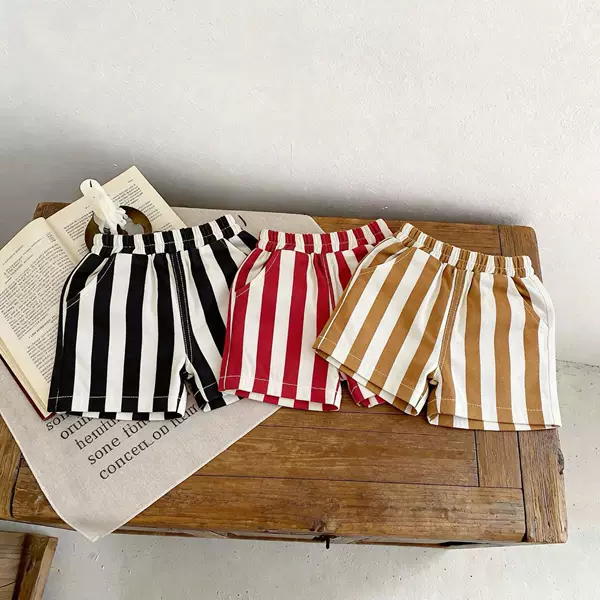 2026 New Summer Fashion Striped Children's Shorts Versatile Loose Fit Outdoor Pure Cotton Shorts for Boys and Girls