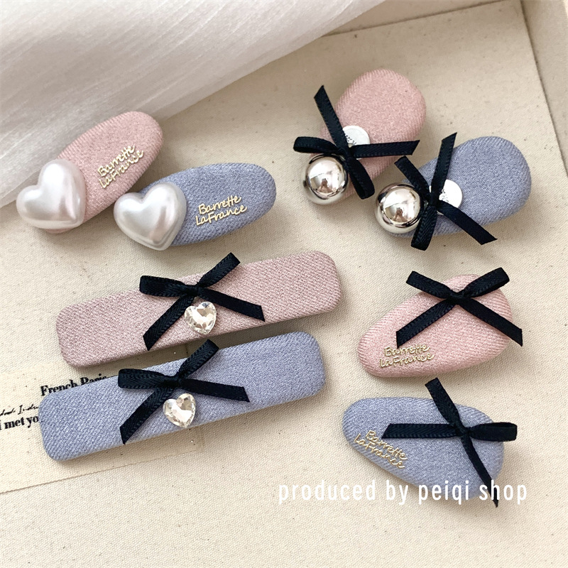 Korean Style Girl's Pink Blue Love Diamond Bow Hairpin Hairpin Hair Accessories Headwear Side Clip Bangs Broken Hairpin