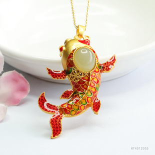 Yuyu natural Hetian jade pendant Qingshui koi necklace enamel jade wholesale generation HT4012005