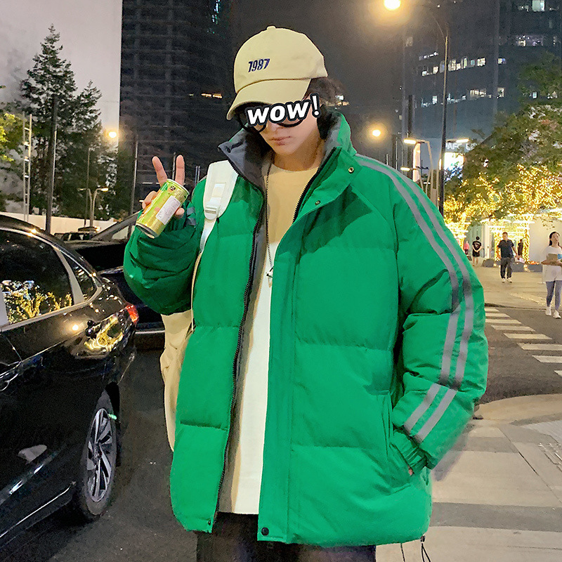 Сплошной хлопчатобумажный костюм мужской зимний утолщение чугунный воротник моды молодой новый свободный полосатый хлопчатобумажный костюм женский