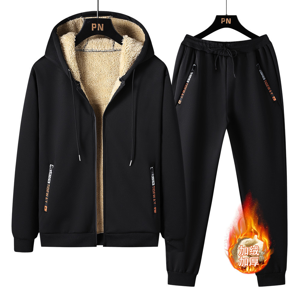 Chaqueta de lana de cordero engrosada forrada de invierno transfronteriza traje deportivo casual traje de moda para hombre más traje de tamaño al por mayor