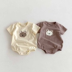 Baby summer clothes Korean style one-piece suit thin triangular hat for newborn cute cartoon diaper cover trendy