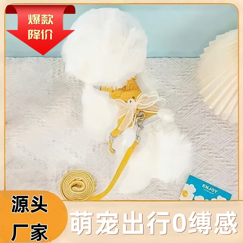 猫狗牵引绳防挣脱外出专用可调节背心式猫链遛猫绳挂球胸背猫背带|undefined