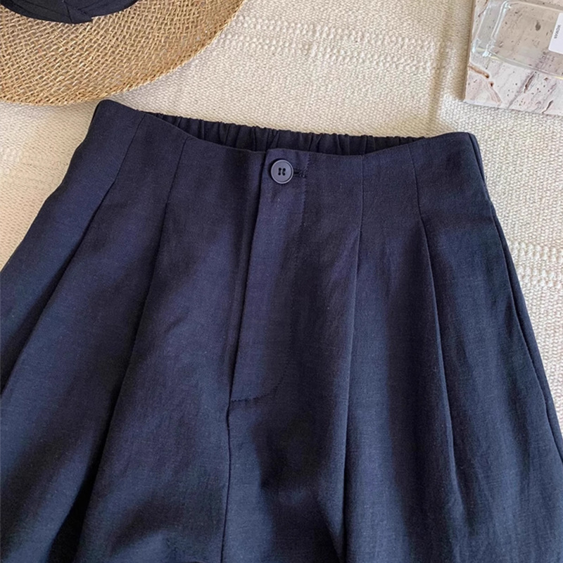 CHAO FIRE recommend! It was amazing! Navy Blue Cotton Linen Rear Pants Women's Summer Linen Pants